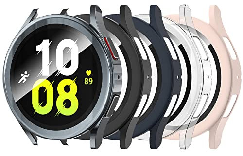 Bigqin [5 Pezzi Custodia Compatibile per Samsung Galaxy Watch 5/4 40mm,PC Protezione Cover Protettiva Compatibile per Galaxy Watch 5/4,Trasparente/Nero/Rosa/Blu/Grigio