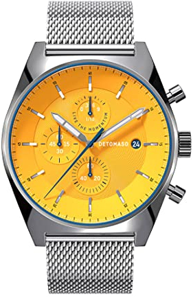 DeTomaso D10 Chrono Silver Yellow Silber Gelb Herren-Armbanduhr Analog Quarz Milanese Armband Silber