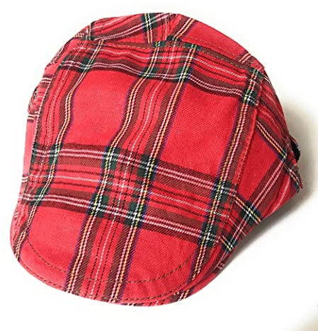KGM Élégante casquette plate écossaise classique en coton écossais à carreaux – Casquette de campagne tendance pour homme en plein air, golf, sport, vacances, Red Stuart, M/taille unique
