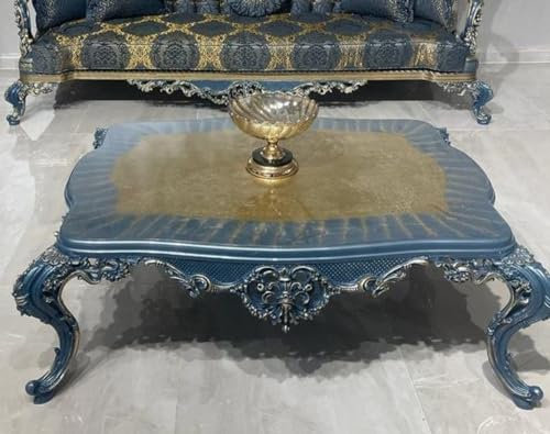 Casa Padrino Luxus Barock Couchtisch Blau/Gold - Prunkvoller Wohnzimmertisch im Barockstil - Barockstil Wohnzimmer Möbel - Barock Einrichtung - Barock Möbel - Luxus Möbel im Barockstil