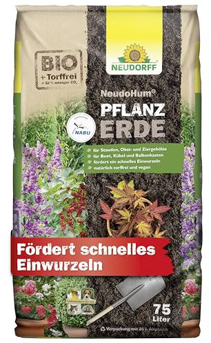 Neudorff NeudoHum PflanzErde - Bio und torffreie Erde für Beet, Kübel und Balkonkasten, fördert schnelles Einwurzeln, 75 Liter