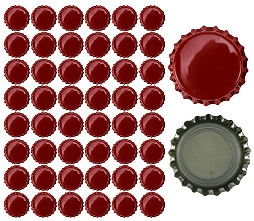 Curqia Red Beer Bottle Caps Aluminum Bottle Caps 26mm Standard Size Bottle Caps Bulk, 50 Count