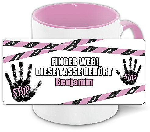 Büro-Tasse mit Namen Benjamin und schönem Motiv Finger weg, diese Tasse gehört .., Farbe: rosa