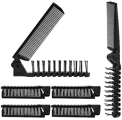 6 Stück Tragbarer Kleine Kamm Faltbare Haarbürste Schwarz Klappkamm Reise Haarbürste Massagekopfbürste Doppelköpfig Kamm Mini Taschen-Haarbürste für Frauen Männer