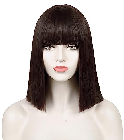 TOMIGO Kurze Braun Bob Perücke Mit Knall - Gerade Synthetik Perücke für Damen Täglich und Cosplay
