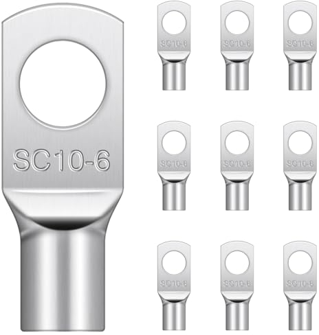 Hanibos - Terminales de cable tubular M6 (10 mm², 10 mm², sin aislamiento, cobre, terminales de cable para cables de batería, cajas de distribución de automóviles)