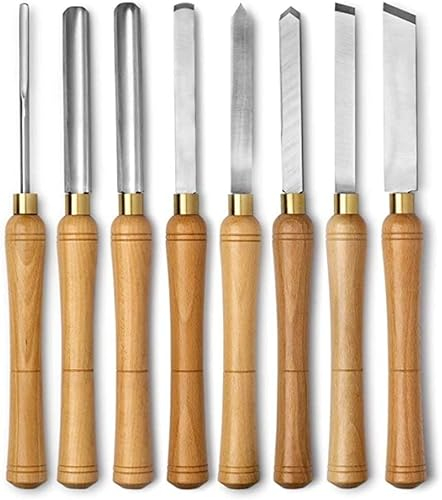 Samnuerly Drehmeißel-Set 8-teiliges Set, hochwertiges Holzdrehbank-Set mit Holzkiste, Aufbewahrung zum Drechseln von Holz, Hartholzgriffe, Schnellarbeitsstahl, Messingzwinge