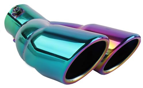 MOCNT Auto Auspuff Endrohr Edelstahl Auspuffblende Endrohr Schalldämpfer | Verdicktes Auspuffrohr Universell Auspuffspitze Doppelendrohr Dual Auspuffendrohr Biegen Bunt 63mm