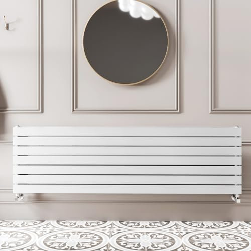 Go Bathrooms Pinta 475 x 1600mm Horizontal Radiator White Flat Panel Single Column Wall Mounted Designer White Radiator Central Heating Includes Brackets