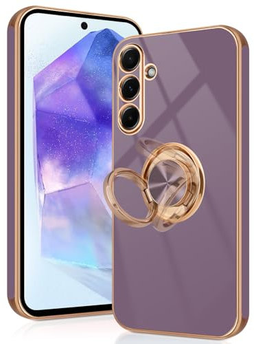 Tveinan for Samsung Galaxy A55 5G Case with 360° Rotation Ring Holder Stand, Slim Soft Shockproof Cover with Magnetic Car Holder for Samsung A55, Flexible Phone Case for Galaxy A55 5G - Light Purple