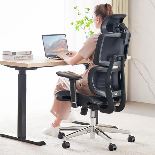 TONFARY Ergonomischer Bürostuhl, Hoher Rücken Netz Schreibtischstuhl mit Lendenwirbelstütze, Neigbarer Gaming-Stuhl Verstellbare 3D Armlehne Kopfstütze, Großer und hoher Drehbarer Computerstuhl, 150KG