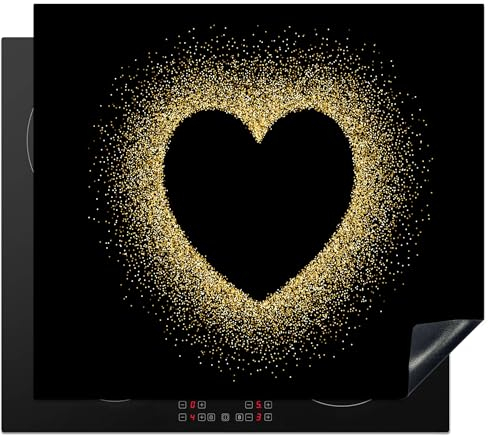 KitchenYeah© Protege Plaque Tapis Pour Induction 60x52 cm Deco Cuisine Protection Vitrocéramique Pour Cuisiniere Coeur - Or - Noir
