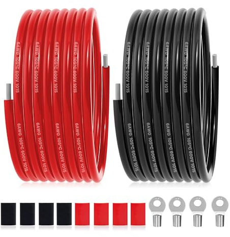 Cavo elettrico in PVC da13,5mm² - 6 AWG Filo elettrico di 6 m (3 Metri nero e 3 Metri rosso) in rame stagnato ad alta temperatura per pannelli solari, elettrodomestici, veicoli, ecc.