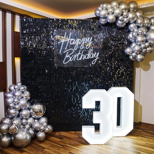 Shimmer Wall Sequin Backdrop - 6/12/24 Pack, 1ft x 1ft Panels, No Tools Required, Reflective Glitter Panels, for Birthday, Wedding, Party Decorations (Black, 30cm x 30cm * 12pcs)