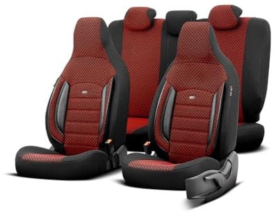 otoM Universelle Stoff 'CityBug' Sitzbezüge 'Sport Plus' Schwarz/Rot - 9-Teilig- - kompatibel mit Side-Airbags