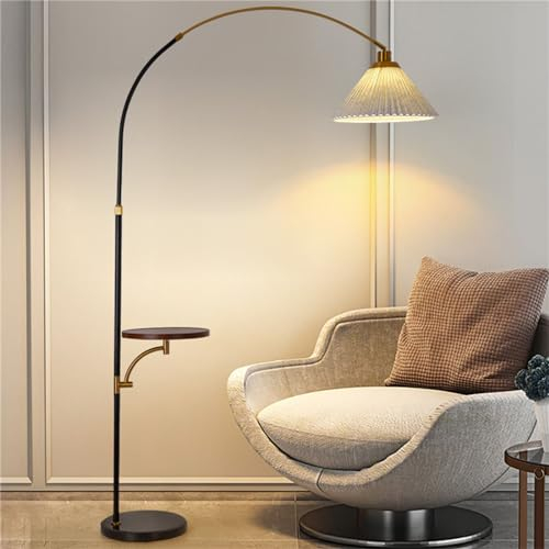 Leomix Moderne Stehlampe Mit Ablage Und Fernbedienung, Höhenverstellbare Stehlampe Mit Marmorsockel, Stufenlos Dimmbare Hohe Leseleuchte Mit Plissiertem Schirm Für Wohnzimmer, Schlafzimmer