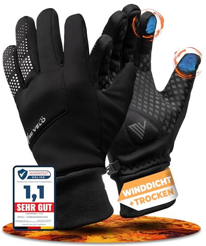 MIVELO Übergangshandschuhe für mittlere bis kühle Temperaturen I Fahrradhandschuhe Herren & Damen - Wasserabweisend & mit Ergo-Pad I Touchscreen fähig I Winddichte Handschuhe (Schwarz, XL)
