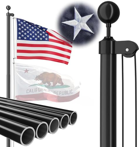 FFILY Heavy Duty Flag Pole - 20 FT 12 Gauge Extra Thick Aluminum Flagpole Kit for Outside House In Ground - 100MPH Wind Tested