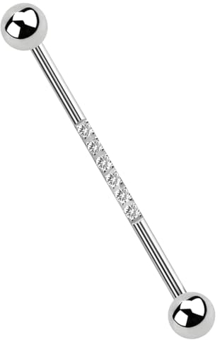 Industrial, Ohr Piercing 316L Stahl Stab in 1,6 x 32 mm mit sechs Steinen