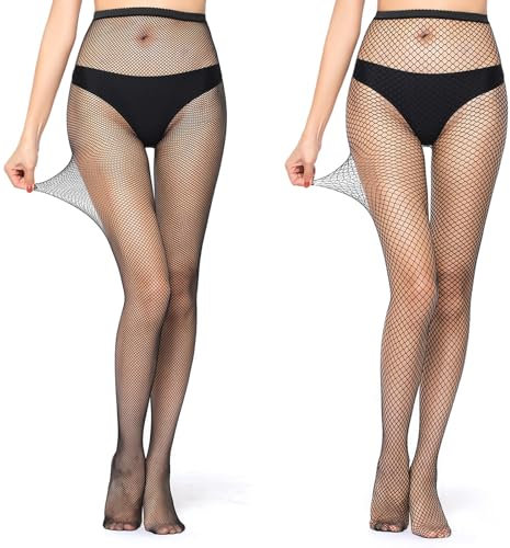 OWLMATE 2 Piezas Medias de Rejilla Negras Medias Sexy para Mujer Medias para Mujer, Sexy (Rejilla Mediana y pequeña)