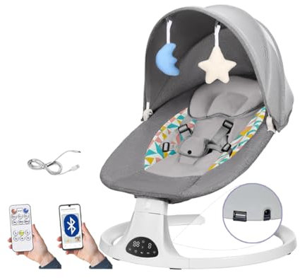 Wrneaoch 2 in 1 Sdraietta Neonati Elettrica Altalena Neonato Elettrica con Telecomando e Bluetooth USB Sdraietta Neonati 0-12 Kg con Cintura di Sicurezza a 5 Punti, per Bambino 0-3 Anni