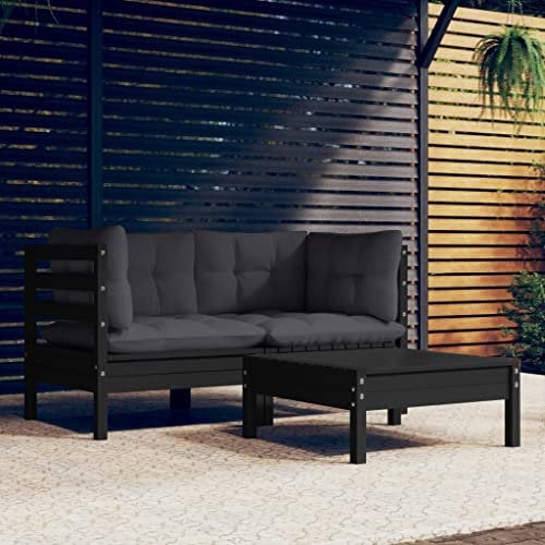 KATERYY 3-TLG. Garten-Lounge-Set mit Anthrazit Kissen Kiefernholz,GartenLoungeSet aus massivem Kiefernholz gemütliche Sitzgruppe für Garten und Terrasse