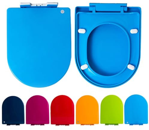Brigtviee Tavoletta WC,Sedile WC a Forma di D, Copriwater in PP,Sedile WC Colorato con Chiusura Ammortizzata con Cerniera Regolabile, Installazione Dall'alto,Blu