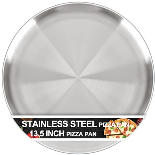 AWTBDP Sartén para pizza de 13½ pulgadas para horno, antiadherente, grande, redonda, de acero inoxidable, bandeja de pizza duradera no tóxica para galletas, pizza, pastel, fácil de limpiar y apto para