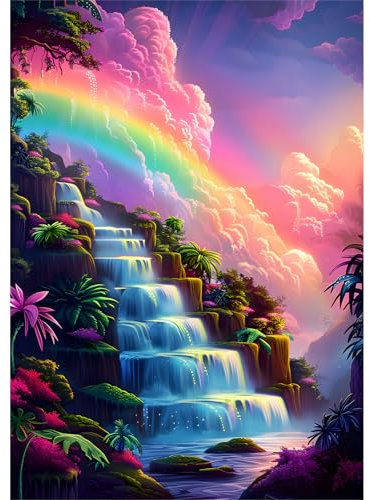 EOBROMD Diamond Painting Wasserfall, 5D Diamant Painting Bilder für Erwachsene Regenbogen, DIY Fantasie Diamant Malerei Set für Wanddekoration 30x40 cm