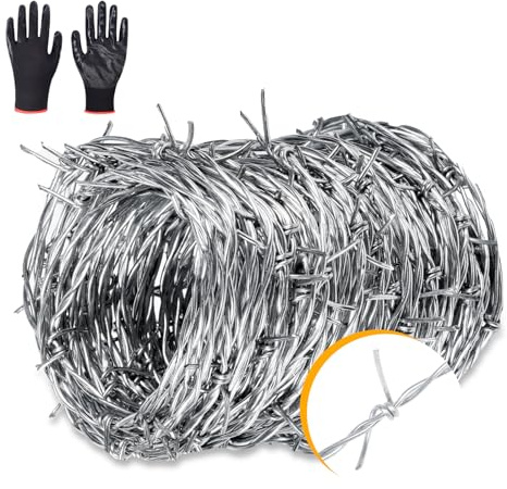 AggFencer 7,6m Stacheldraht 1,3mm Drahtstärke, 2 Punkt Wildzaun, Stachelentfernung Verzinkt, Stark und Flexibel Weidezaun für Balkon Garten, Baseballschläger oder Handwerk