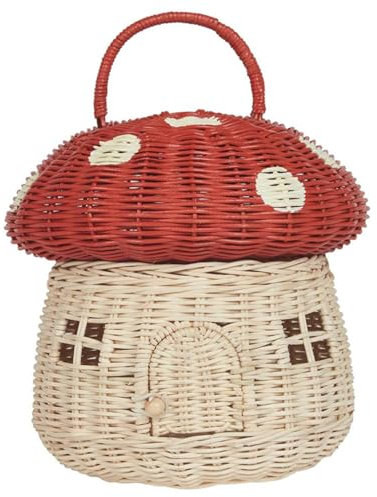 Pilzkorb 11 Zoll Hausform Pilzkorb mit Deckel tragbarer dekorativer Rattankorb mit Grifffotografie Requisiten Geschenke Pilzdekor für Kinder