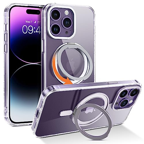 Telaso Magnetic Case for iPhone 14 Pro Max Case, [Compatible with MagSafe] with 360° Rotatable Ring Stand Slim Shockproof Protective Phone Cases for iPhone 14 Pro Max 6.7, Clear
