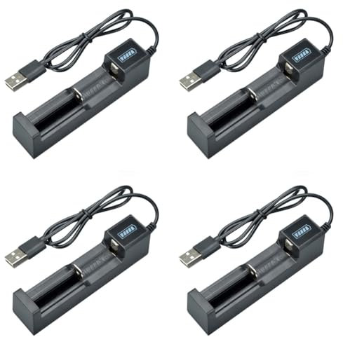 Kznifmk 4X Battery Charger USB 1 Slot Universal Quick Charging Rechargeable Lithium Battery Charger for 18650 26650 14500 16340