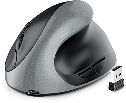 Bluetooth Maus Kabellos,2.4G & Bluetooth Dual-Modus Ergonomische Kabellos Mouse,Wiederaufladbarer Akku Funkmaus,Leises Klicken,Multi-Device,Tragbare,6 Tasten für Laptop,PC,iPad,Mac,Computer,Silbergrau