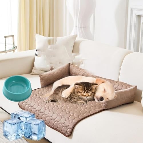 Pfotenfrost Kühldecke Für Hunde, Kühlendes Sofabett, Kühlendes Hundebett, Wasserdichter Couchbezug, waschbar, rutschfeste Unterseite, Hundecouchbett für Sofa, Boden, Auto (Coffee,L(90*90CM))