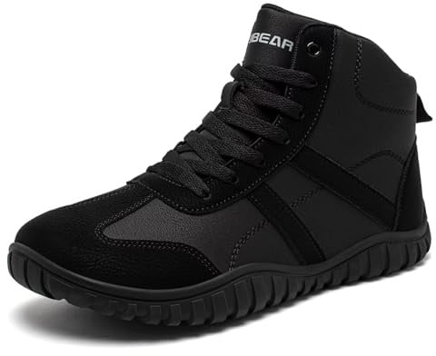 HOBIBEAR Unisex Wide Barefoot Boots for Mens Womens Hiking Outdoor Walking Shoes(Black,UK 11.5)