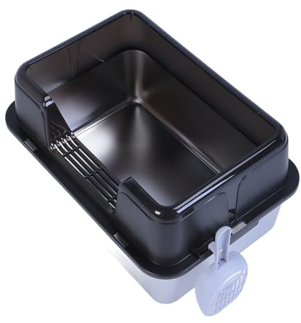 Depisuta Stainless Steel Cat Litter Box, Removable Sifting Tray with Foot Pedal, 20L Capacity for Large and Multiple Cats (Black)