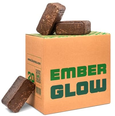 Bioenex Emberglow Nachtbriketts | Wärme bis zu 8 Stunden | Jede Packung enthält 20 Briketts | Kompatibel mit allen Holzheizgeräten (4 x 20 kg)