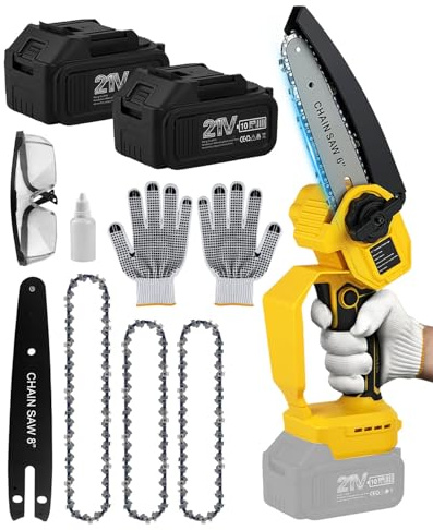 Mini Kettensäge mit Akku 8000mAh, 6&8 Zoll Mini Kettensäge Elektro mit LED-Anzeige & 2 * 4000 mAh Akkus, 3 Ketten, Bürstenlose Handkettensäge für Holzschneiden, Vatertagsgeschenk für Papa