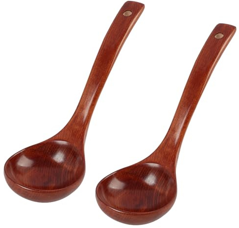 2PCS Louche à Soupe en Bois Naturel Longueur 25 cm, Louche Bois et Louche Crepe, Wooden Cutlery, Cuillere à Soupe Grande pour Cuisine, Louche Cuisine en Bois Durable et Ergonomique