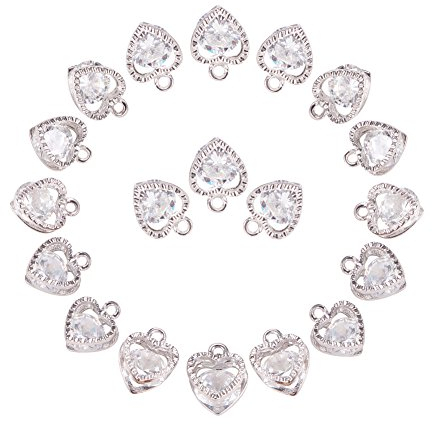 PandaHall 100 Stück Herz Kristall Charms Herzanhänger aus Legierung mit kubischen Zirkonia Für Mutter Großmutter Muttertagsgeschenk DIY Armband Halskette, Loch: 1mm, 10x8.5x5mm