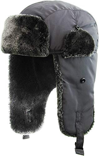 Basic Solid Blank Fliegermütze Trooper Ohrenklappen Uschanka Eskimo Russisch Warm Winter Kalt, Klassisches, einfarbiges, weiches Fell, dunkelgrau, Einheitsgröße