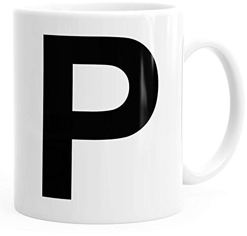 MoonWorks Kaffee-Tasse Buchstaben Buchstabe Arial Bold glänzend Kaffeetasse Teetasse Keramiktasse P weiß Unisize