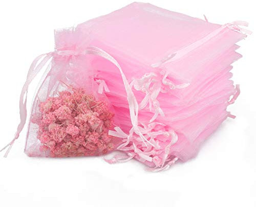 jijAcraft 100pz Sacchetti Regalo in Organza Grandi 13x18cm Borse Organza con Coulisse, per Matrimonio Festa Favore, Caramella, Gioielli (Rosa)