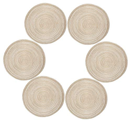 Diealles Tischset Rund, 6er Set Kaffeefarbe Platzset Boho, Hitzebeständig Platzdeckchen Abwaschbar, Placemat für Esszimmer Küche Hochzeit Party