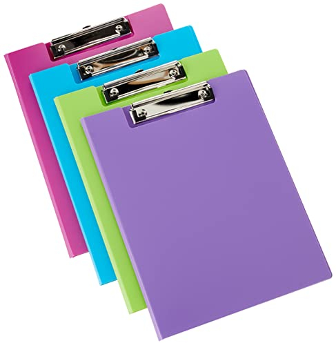 Seco A4+ PVC-beschichtetes Klapp-Klemmbrett mit robustem Clip - Pack mit 4 sortierten Farben