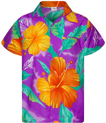 King Kameha Funky Chemise-Hawaienne, Manche-Courte, Big-Flower, Violet-Clair, M