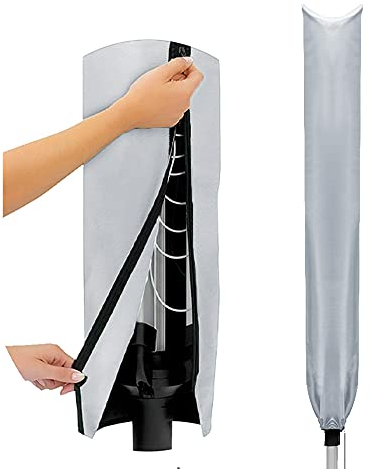 Flatro Copertura rotativa impermeabile – Universale con cerniera e coulisse per stringere, resistente agli agenti atmosferici e grande protezione per ombrellone per asciugatrice e stendibiancheria da giardino (argento)