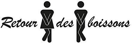 WC Türaufkleber Getränkerückgabe in französisch I Mann und Frau I Toiletten-Sticker lustiges Tür Klebe-Schild I 21,5 x 7 cm I Schwarz I Für Restaurant Laden Geschäft I dv754
