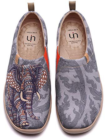 UIN Chang Thai Herren Wanderschuhe Bemalte Painted Slip On Schuhe Lässiger Fashional Sneaker Reiseschuhe Segelschuhe Canvas Grau(43)